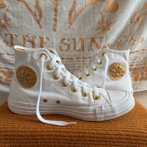 Custom Converse Chuck Taylor All Star White and Gold High-Top Sneakers